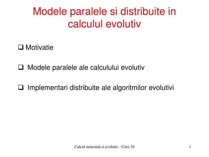 modele paralele si distribuite in calculul evolutiv