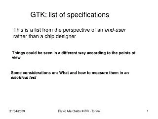 GTK: list of specifications