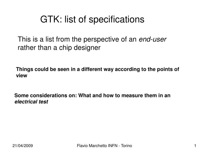 gtk list of specifications