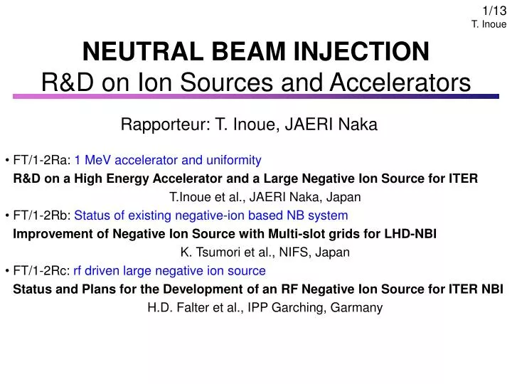 neutral beam injection r d on ion sources and accelerators