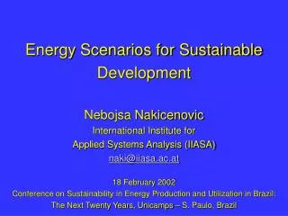 Energy Scenarios for Sustainable Development
