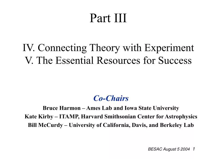 part iii iv connecting theory with experiment v the essential resources for success