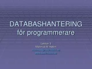 DATABASHANTERING för programmerare