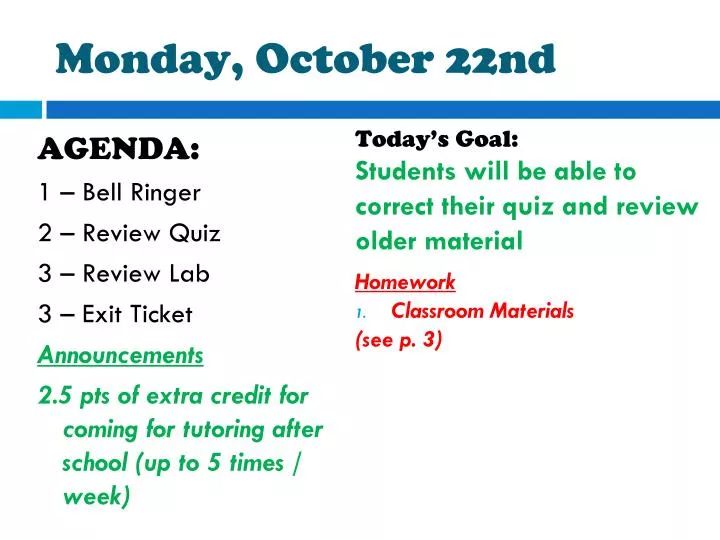 monday october 22nd
