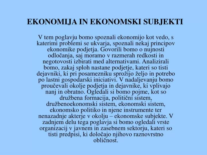 ekonomija in ekonomski subjekti