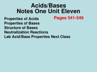 Acids/Bases Notes One Unit Eleven