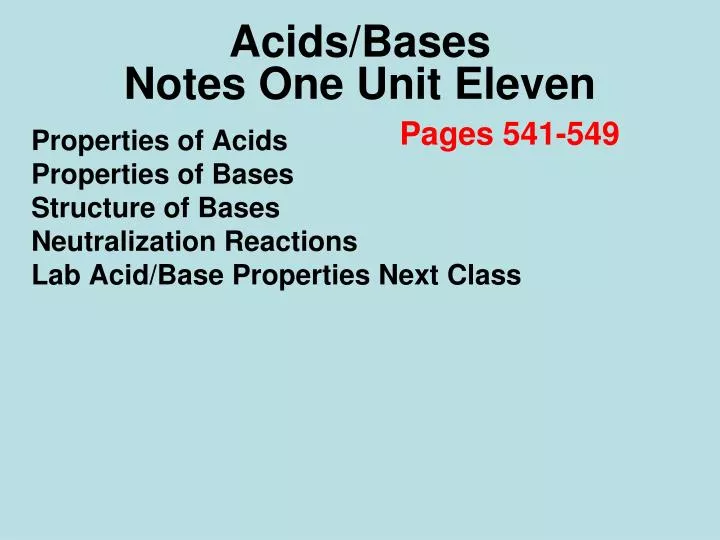 acids bases notes one unit eleven