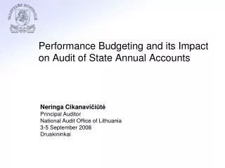 Performance Budgeting and its Impact on Audit of State Annual Accounts