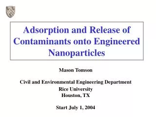 Adsorption and Release of Contaminants onto Engineered Nanoparticles