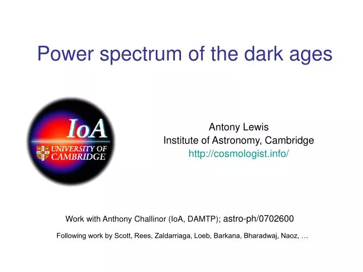 power spectrum of the dark ages