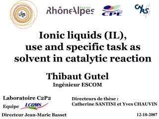 Ionic liquids (IL), use and specific task as solvent in catalytic reaction