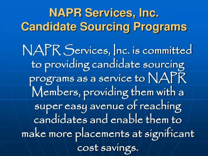 napr services inc candidate sourcing programs