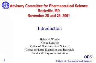 Advisory Committee for Pharmaceutical Science Rockville, MD November 28 and 29, 2001