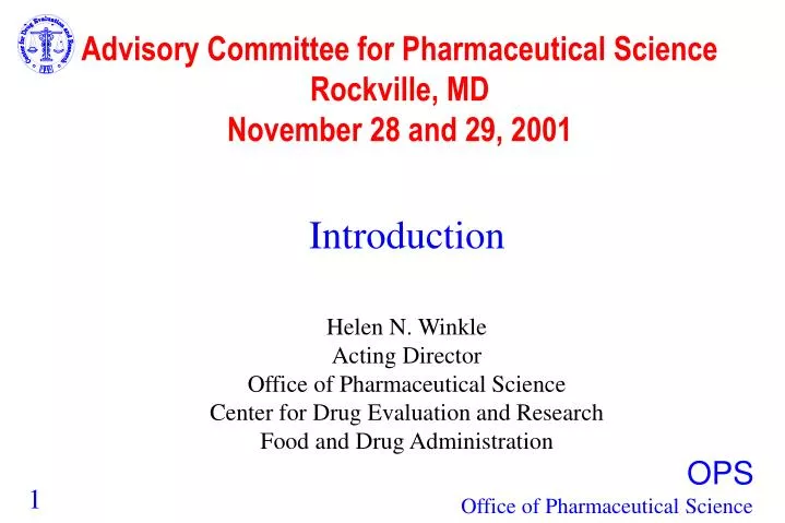 advisory committee for pharmaceutical science rockville md november 28 and 29 2001