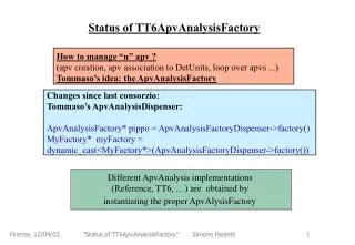 Status of TT6ApvAnalysisFactory