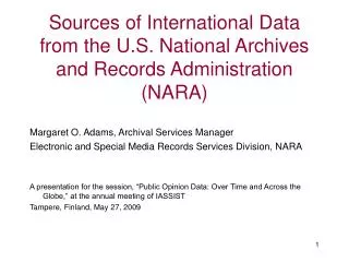 Sources of International Data from the U.S. National Archives and Records Administration (NARA)