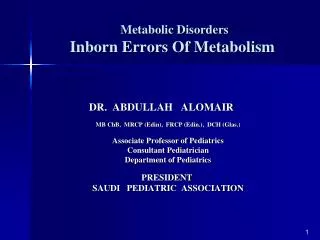 Metabolic Disorders Inborn Errors Of Metabolism