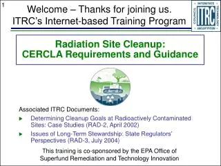 Radiation Site Cleanup: CERCLA Requirements and Guidance