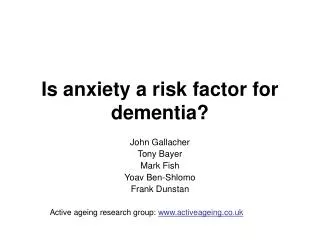Is anxiety a risk factor for dementia?