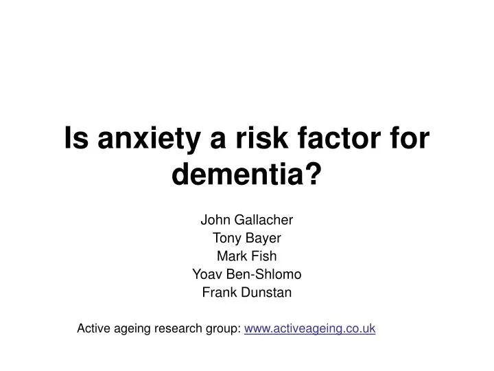 is anxiety a risk factor for dementia