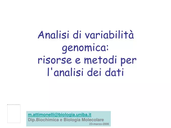 analisi di variabilit genomica risorse e metodi per l analisi dei dati