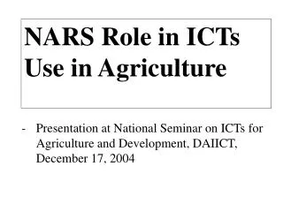 NARS Role in ICTs Use in Agriculture