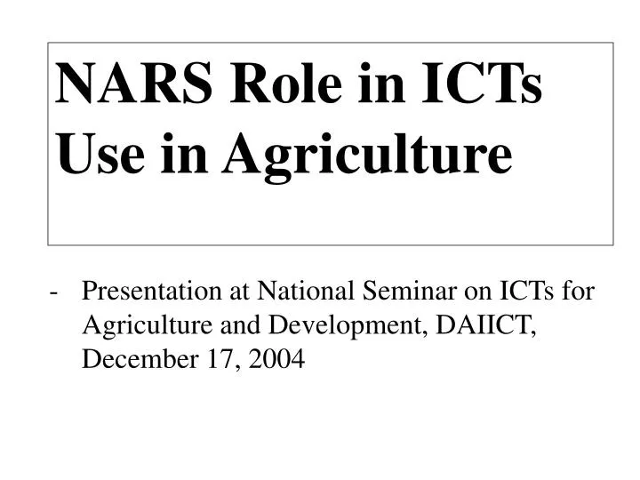 nars role in icts use in agriculture
