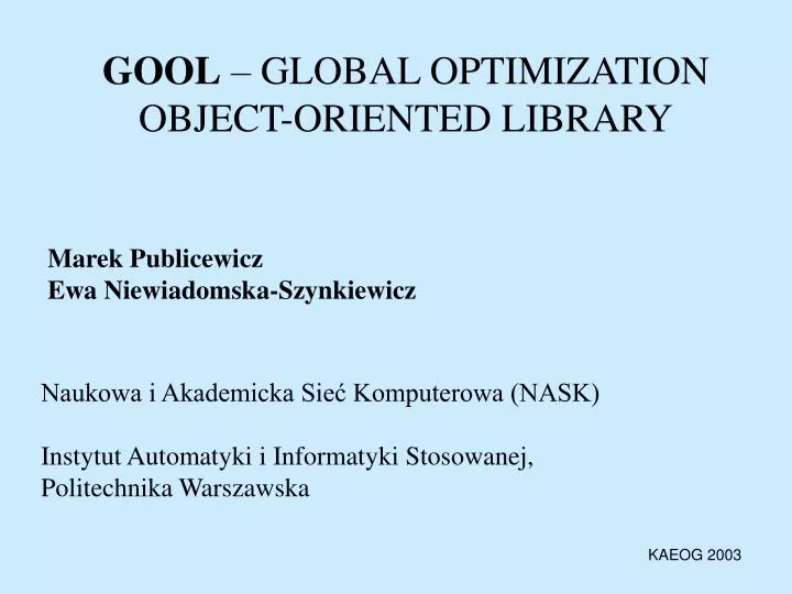 gool global optimization object oriented library