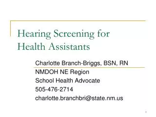 Hearing Screening for Health Assistants