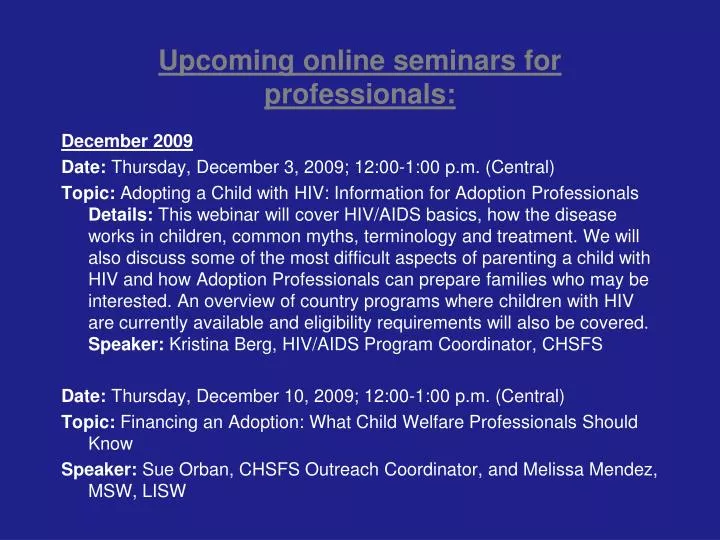 upcoming online seminars for professionals