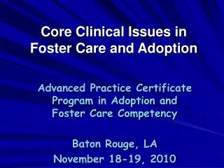 Core Clinical Issues in Foster Care and Adoption