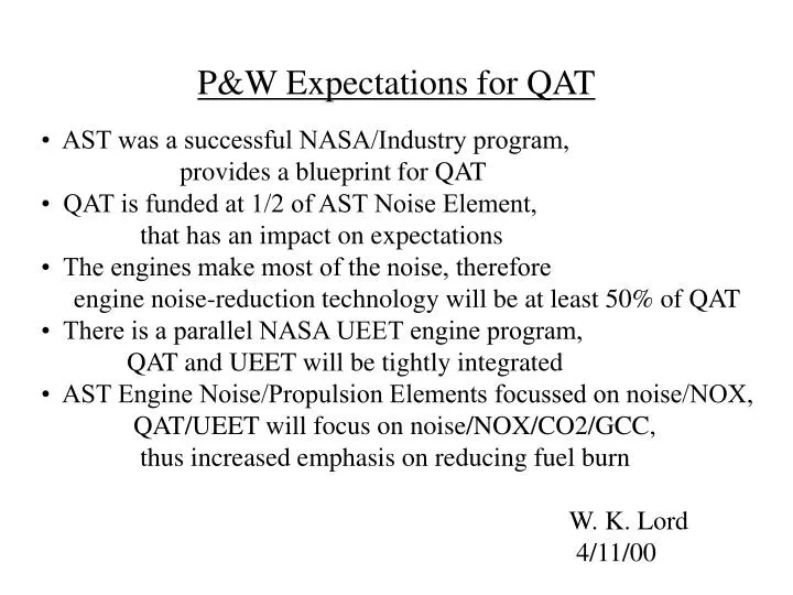 p w expectations for qat