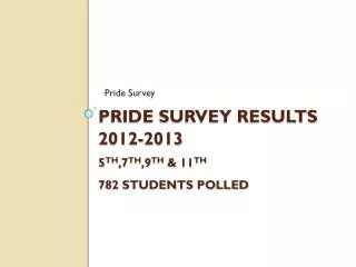 Pride Survey Results 2012-2013 5 th ,7 th ,9 th &amp; 11 th 782 Students polled