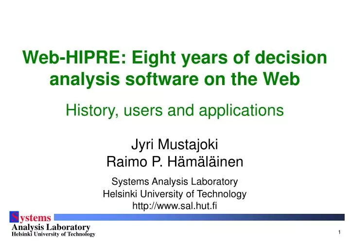 web hipre eight years of decision analysis software on the web