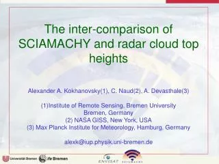 The inter-comparison of SCIAMACHY and radar cloud top heights