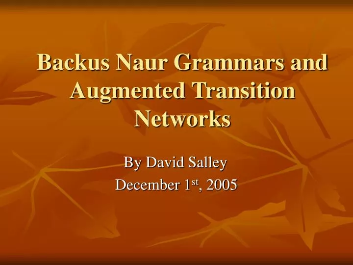 backus naur grammars and augmented transition networks