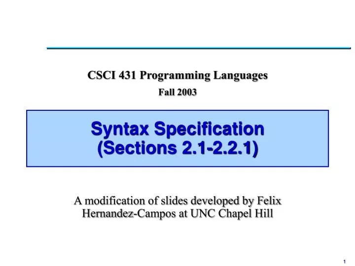 syntax specification sections 2 1 2 2 1