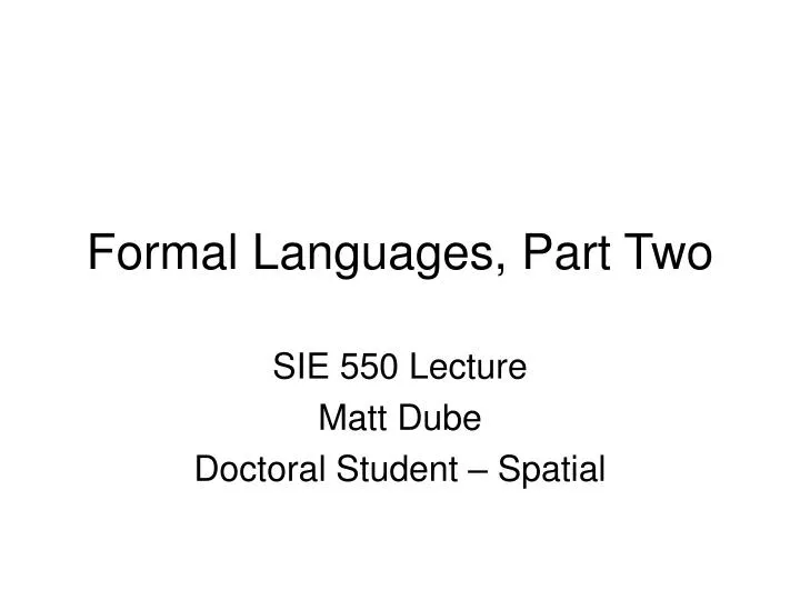 formal languages part two
