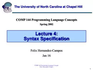 Lecture 4: Syntax Specification