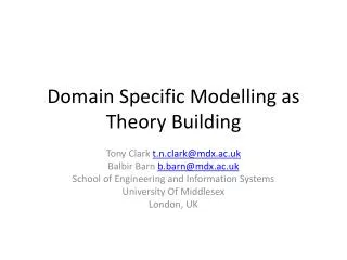 Domain Specific Modelling as Theory Building