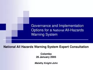 Governance and Implementation Options for a National All-Hazards Warning System