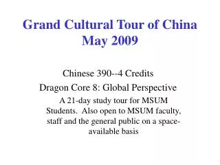 Grand Cultural Tour of China May 2009
