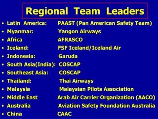 Regional Team Leaders