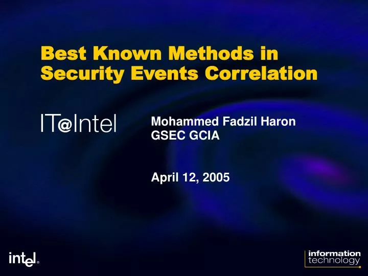 best known methods in security events correlation
