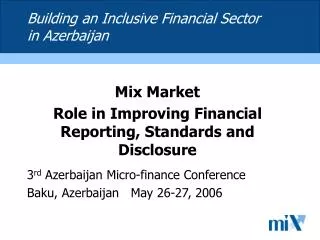 Building an Inclusive Financial Sector in Azerbaijan