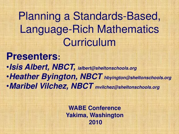 planning a standards based language rich mathematics curriculum