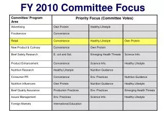 FY 2010 Committee Focus