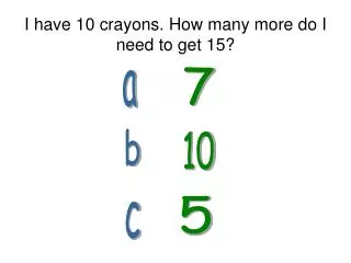 I have 10 crayons. How many more do I need to get 15?