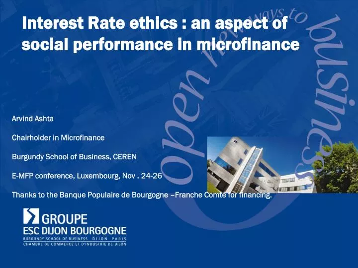 interest rate ethics an aspect of social performance in microfinance
