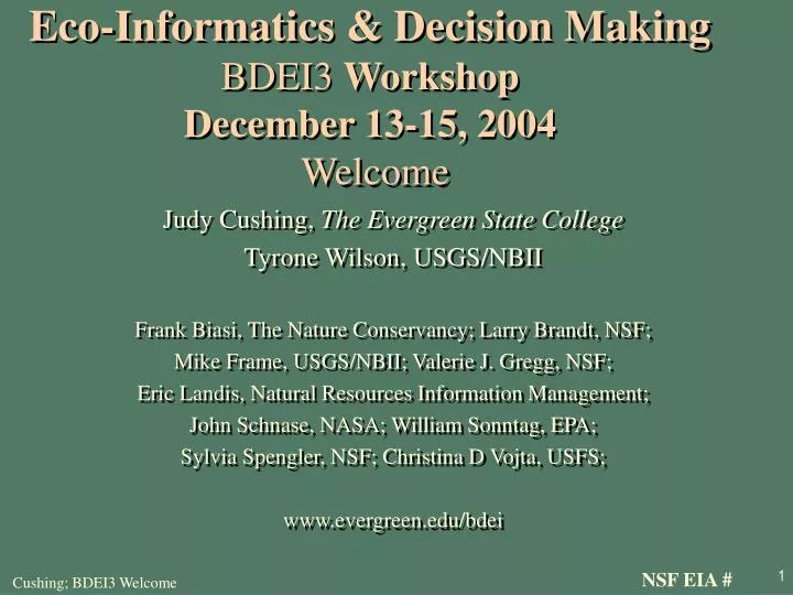 eco informatics decision making bdei3 workshop december 13 15 2004 welcome